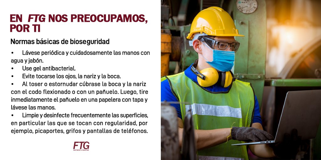 FTGVenezuela's tweet photo. En Ftg nos interesa su bienestar, medidas de bioseguridad 
•Evitar aglomeraciones, 
•Lavarse las manos
•Uso correcto del tapabocas

#SomosFTG 
#Bioseguridad 
#Prevencion https://t.co/UgHytSklma