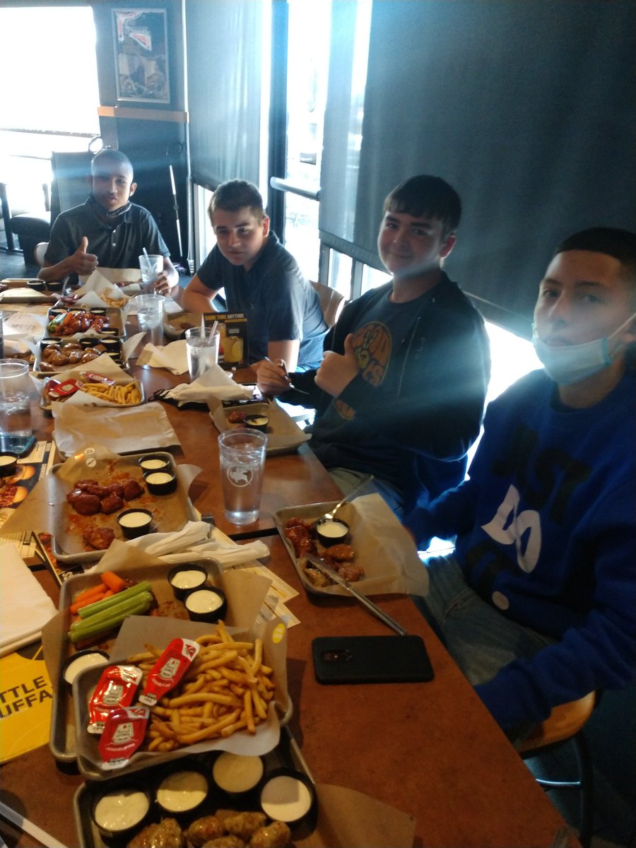 BlueAcesWrestle's tweet photo. Wrestling team dinner at @BWWings and a private movie theater rental at @AMCTheatres courtesy of @WforChrist and @younglife! Missing a couple guys, but excited to be able to hangout &amp; celebrate the season!
#BlueAcesWrestling
#WeWrestleTogether
#WeFlyTogether https://t.co/eGyrsMmUaH
