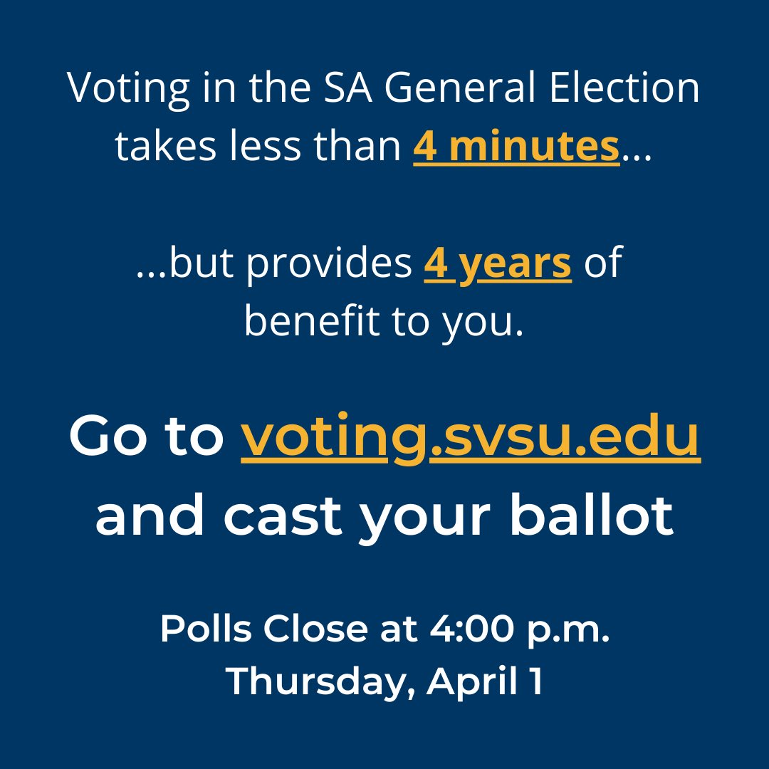 Your last day to vote in the SA general election is tomorrow at 4:00pm! Cast your ballots!