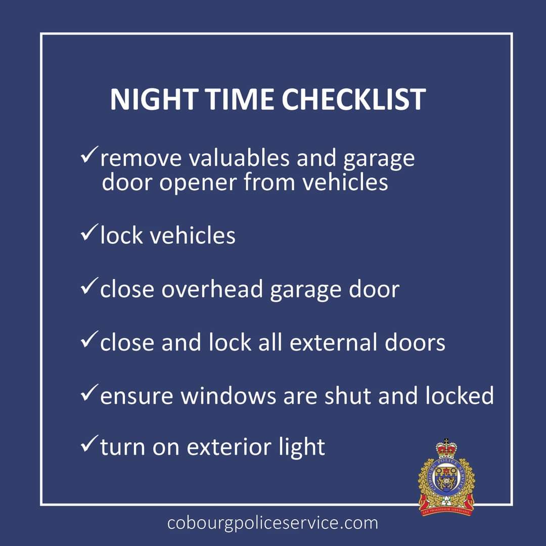 Make it a nightly routine to take measures to protect your vehicle and home from theft. Complete this checklist nightly. For more home safety tips visit ow.ly/gF3050zZO9Z