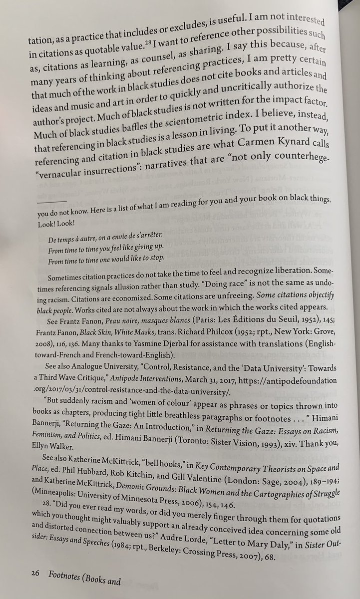 MythriJega's tweet photo. As @demonicground writes in #DearScience, how can a citation practice of Black scholars “refuse the crude capital economization of collated names standing in as ideas .” How to see “citations as learning, as counsel, as sharing.” https://t.co/W8xHiarhkJ
