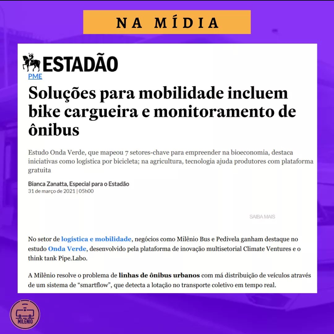 MilenioBus's tweet photo. Hoje a Milênio foi notícia na @Estadao!!!🗞️🚀

“A empresa surgiu com o objetivo de melhorar a vida do passageiro que pega ônibus lotado todos os dias e demora muito para chegar ao trabalho”, conta o co-fundador Marcel Ogando.
Veja a matéria na íntegra: https://t.co/eEmDrE2cOi https://t.co/bSAQO8Roeb