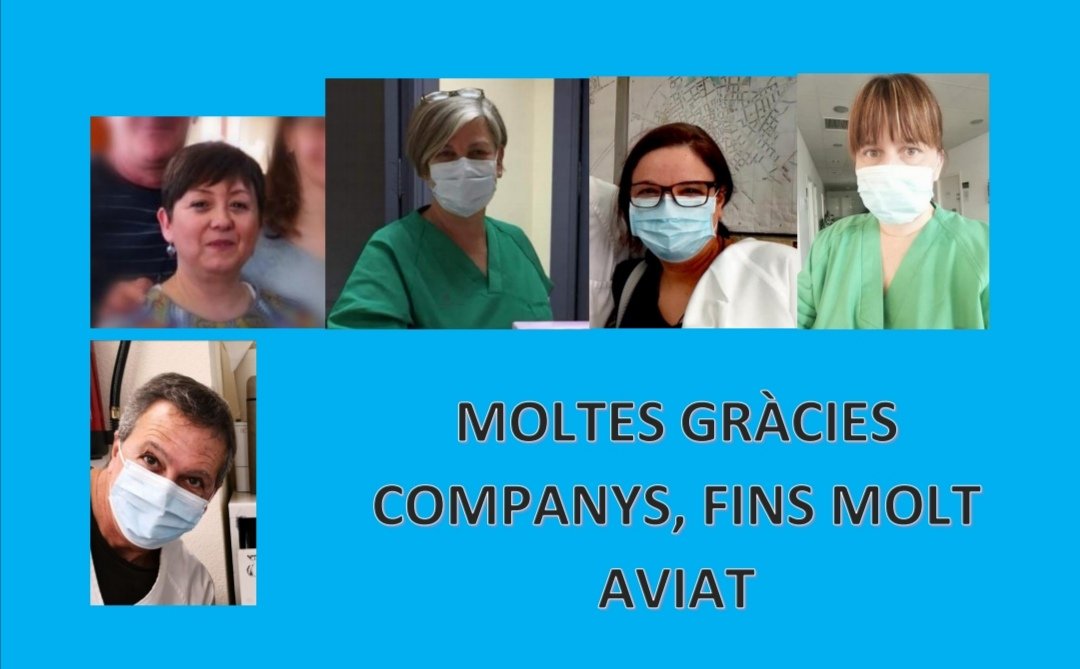 Avui darrer dia, però ens tornarem veure, estem segurs! Vos anyorarem molt, moltíssimes gràcies per la vostra gran tasca realitzada, però sobre tot per la vostra amistat!Fins aviat! Maite Ruz, Vicente Rodríguez, Xisca Blesa, Pedrona Cladera, Joana Navarro. <a href="/SalutGOIB/">Conselleria de Salut</a> <a href="/ibsalut/">Servei de Salut de les Illes Balears (IB-SALUT)</a>