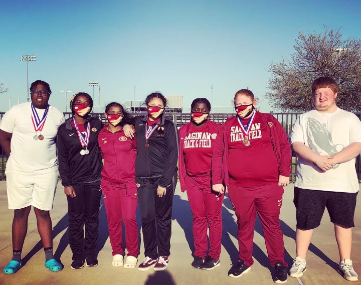 saginawhstx's tweet photo. Medals from today’s district track meet.  Congratulations to them all! @SHSTrack2017 @emsisdathletics #weRsaginaw https://t.co/09Bs5mrNYD
