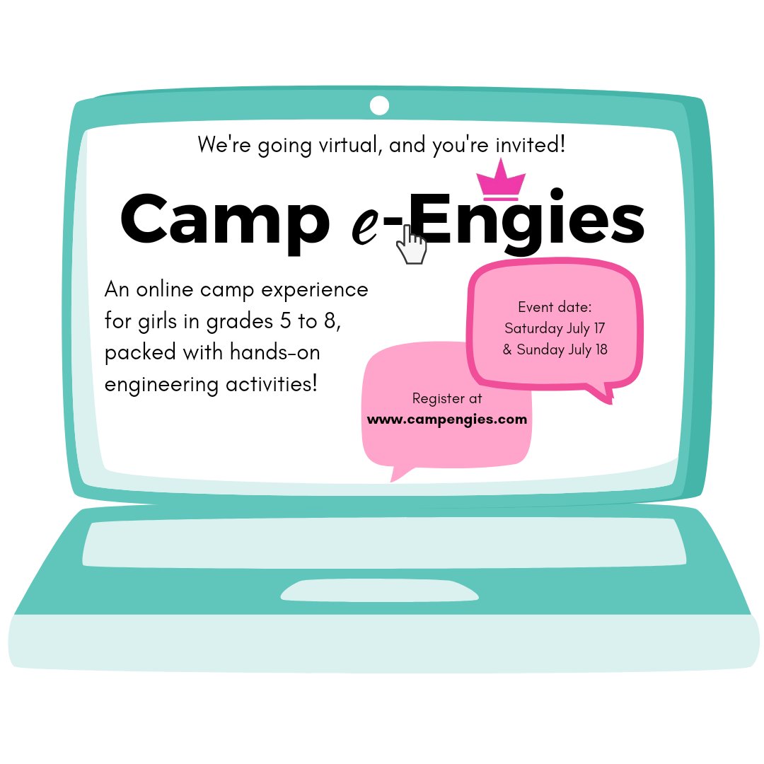 campengies's tweet photo. Register now for Ontario Camp e-Engies! #ontariocamps #engineeringcamp #virtualcamp #educationalcamps #girlscamps #campengies #STEMcamps https://t.co/SrF4akJZ6f