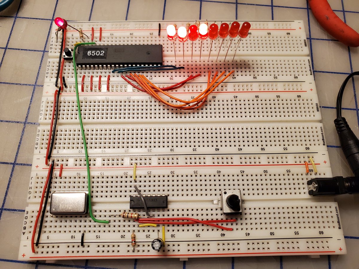 D10d3_'s tweet photo. I'm working on some VERY low level computing tonight. Working through @beneater 's 6502 tutorials. https://t.co/AtTQfym8td