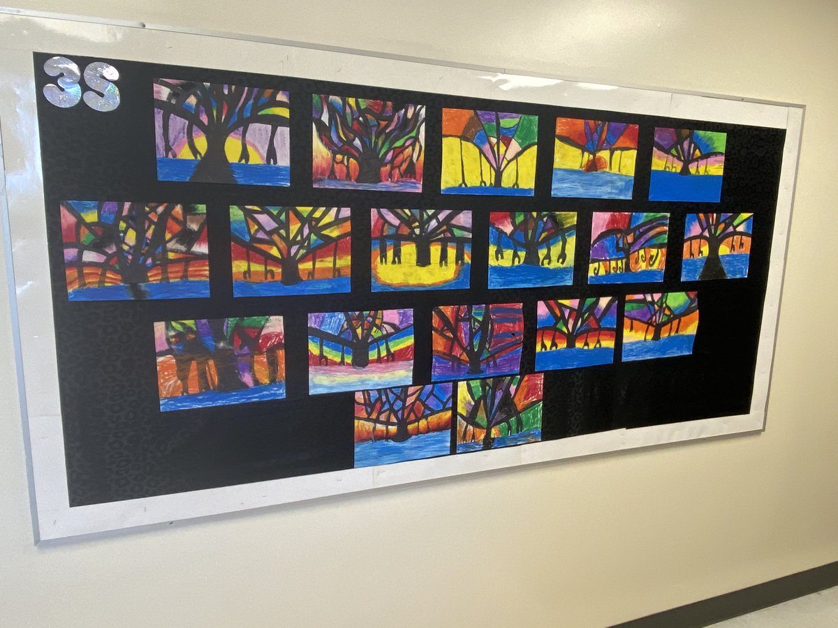 KatlinStrand's tweet photo. Did you know that the national tree of India is the banyan tree? As part of our study of India students created these abstract oil pastel banyan trees. @bigrockbadger @fsd38 https://t.co/sCNvupJ1JB