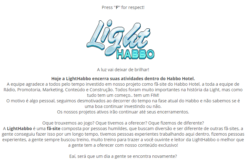 FsLightHabbo's tweet photo. 📍Nota Oficial de encerramentos de atividades dentro do Habbo Hotel, foi bom enquanto durou. 😔 https://t.co/i92xH6oHQ9