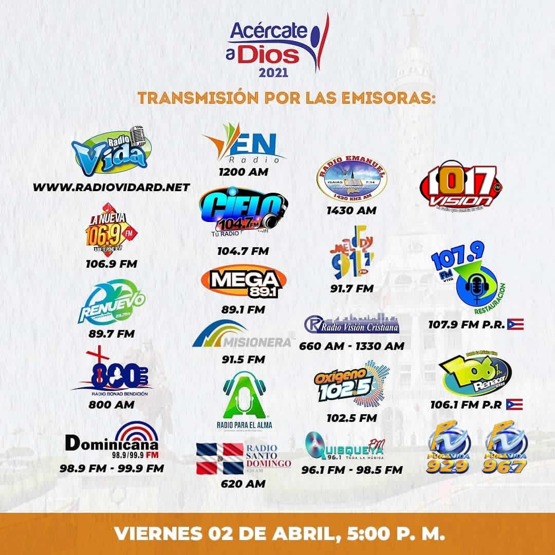 radiovidard's tweet photo. Medios que estarán transmitiendo Acércate a Dios @AcercateaDiosRD https://t.co/oiXCFqzCE5