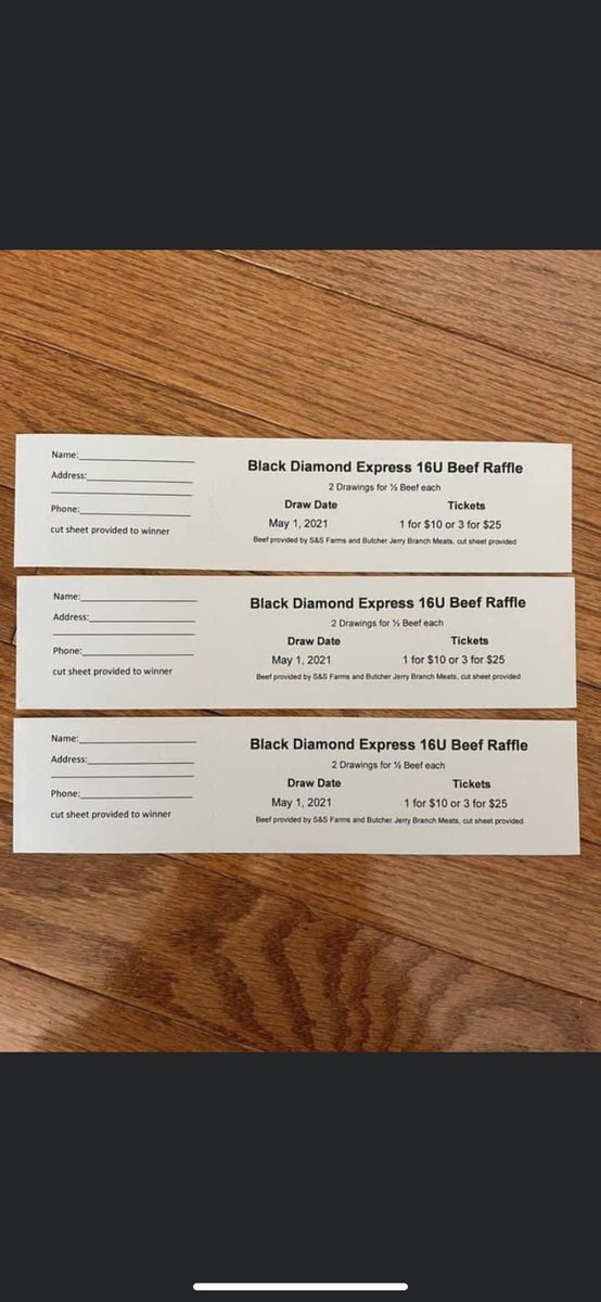 My daughter Kileigh’s 16U Travel Softball Team is selling raffle tickets for 2 halves of an Black Angus Beef. Tickets are 1-$10 or 3 for $25. Let me know many tickets you would like. Thanks!