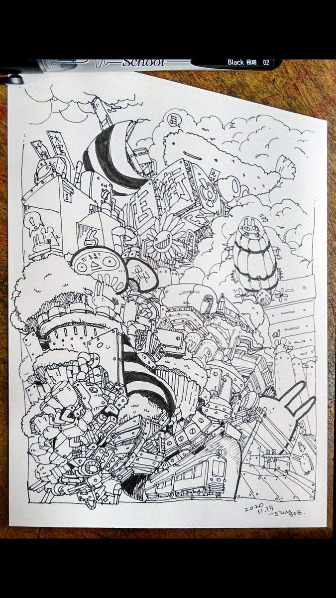 juuun808's tweet photo. こんな絵をぼちぼち描いています
( *´︶`*)
#お絵描き
#イラスト 
#ペン画
#落書き https://t.co/hkGAHGR5gj