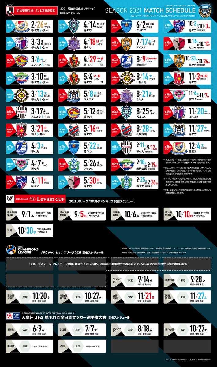 川崎フロンターレ 昨日の日程変更をうけて 試合日程画像を更新しましたので ぜひご利用ください Hp内 F Spot のコーナーにもご用意していますので チェックしてみてくださいね T Co 0mthsfxysp 広報 Frontale T Co Dgjdsdncbh