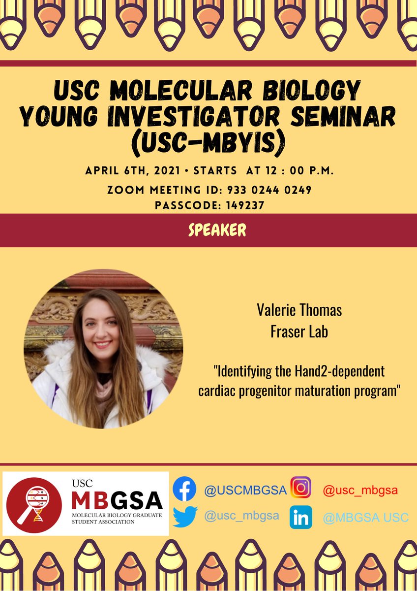 Please join us next week on Tuesday April 6th <a href="/12pm/">nour zohbi</a> PST for the USC Molecular Biology Young Investigator Seminar (USC-MBYIS)!