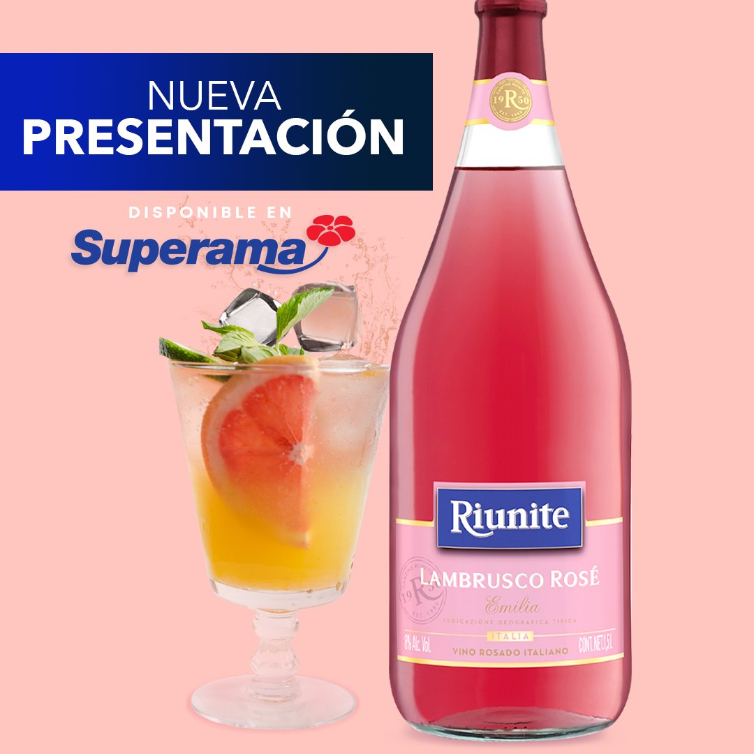 RiuniteMexico's tweet photo. La mejor manera para acompañar una deliciosa cena con amigos a mitad de semana es preparar deliciosos cócteles con Riunite Lambrusco® Rosé  1.5L.

De venta en Superama 😉 https://t.co/h64jf8L2Tl