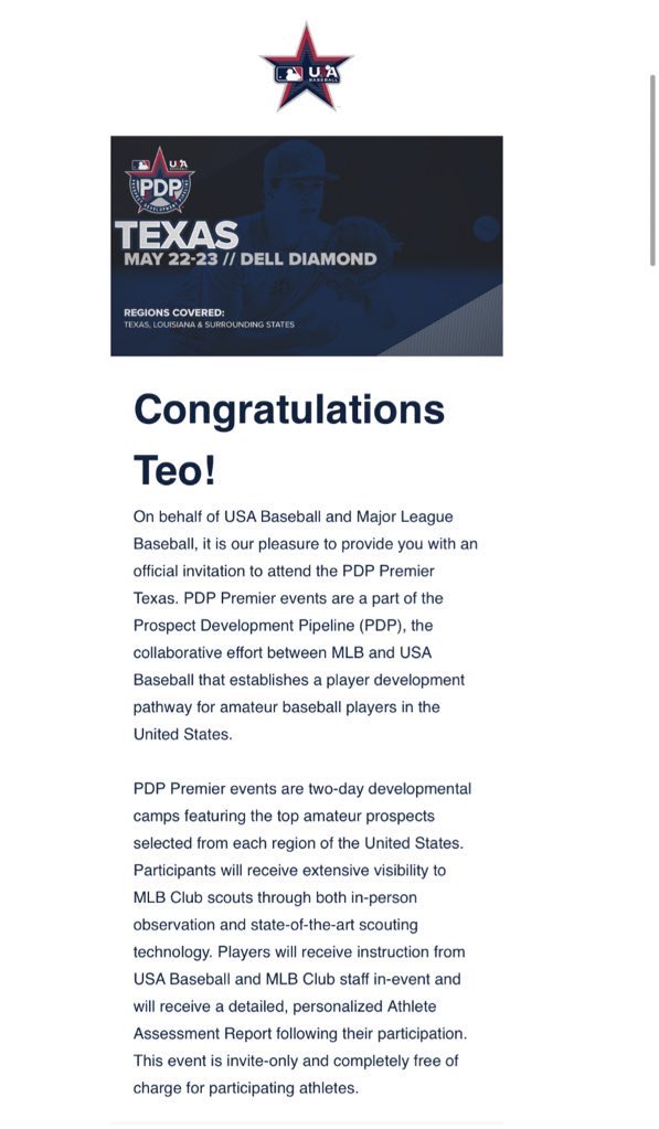 teobanks_42's tweet photo. Thankful for the opportunity! @BaseballPDP https://t.co/OQ51dYtSzV