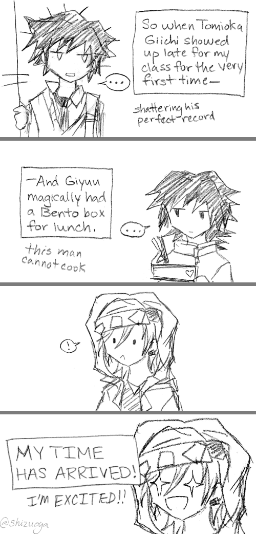 shizuoya's tweet photo. we starting off with the intro arc of acedia and i's giisumi+giyutan au

our protagonist uzui tengen+friends

1/? 
(when the arc is over, this thread will be linked in the main post) https://t.co/xnodjbuEqx