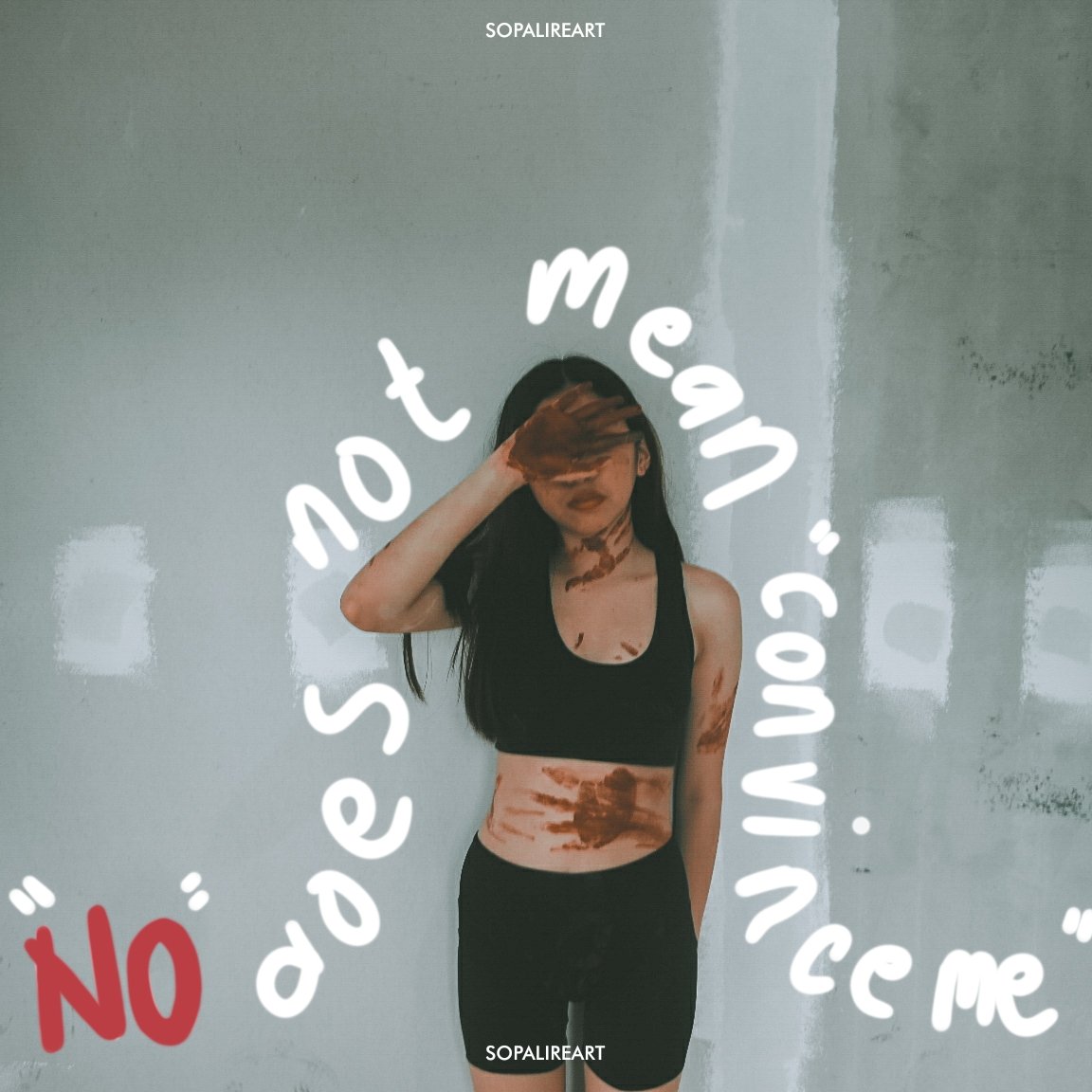 sopalireart's tweet photo. Sophia Rejuso 

Filipino, born 2002

Where? 2021

Gouache on canvas 

———
April is Sexual Assault Awareness Month. 

"No" does not mean "convince me." NO means NO, but so does "I don't want to," "Stop," etc. It's not consent if you make someone afraid to say no. 

#MeToo https://t.co/hByX5yABP2