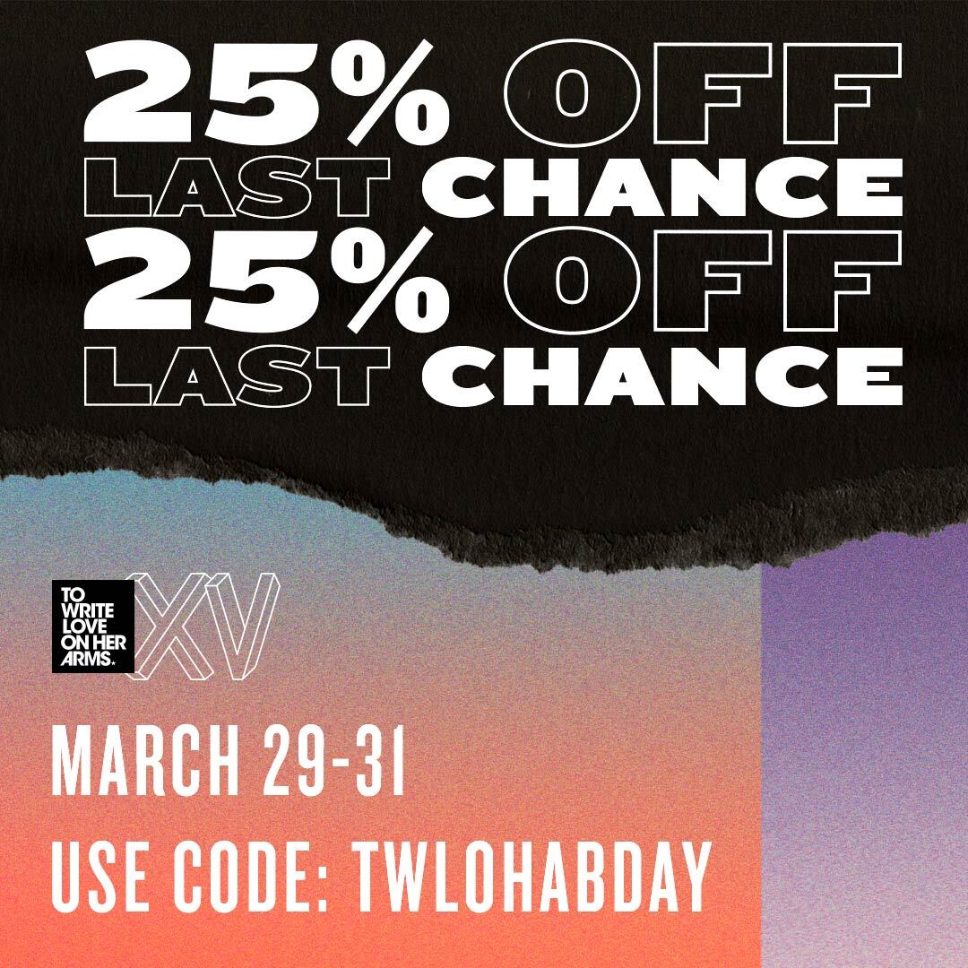 TWLOHA's tweet photo. There are just a few hours left in our birthday sale where you’ll get 25% off your order from the TWLOHA Online Store. Be sure to visit https://t.co/Vg809siLfE before the sale ends to get all the hopeful merch you love using the code TWLOHABDAY at checkout.
#TWLOHA15 https://t.co/oQMmseT9vn