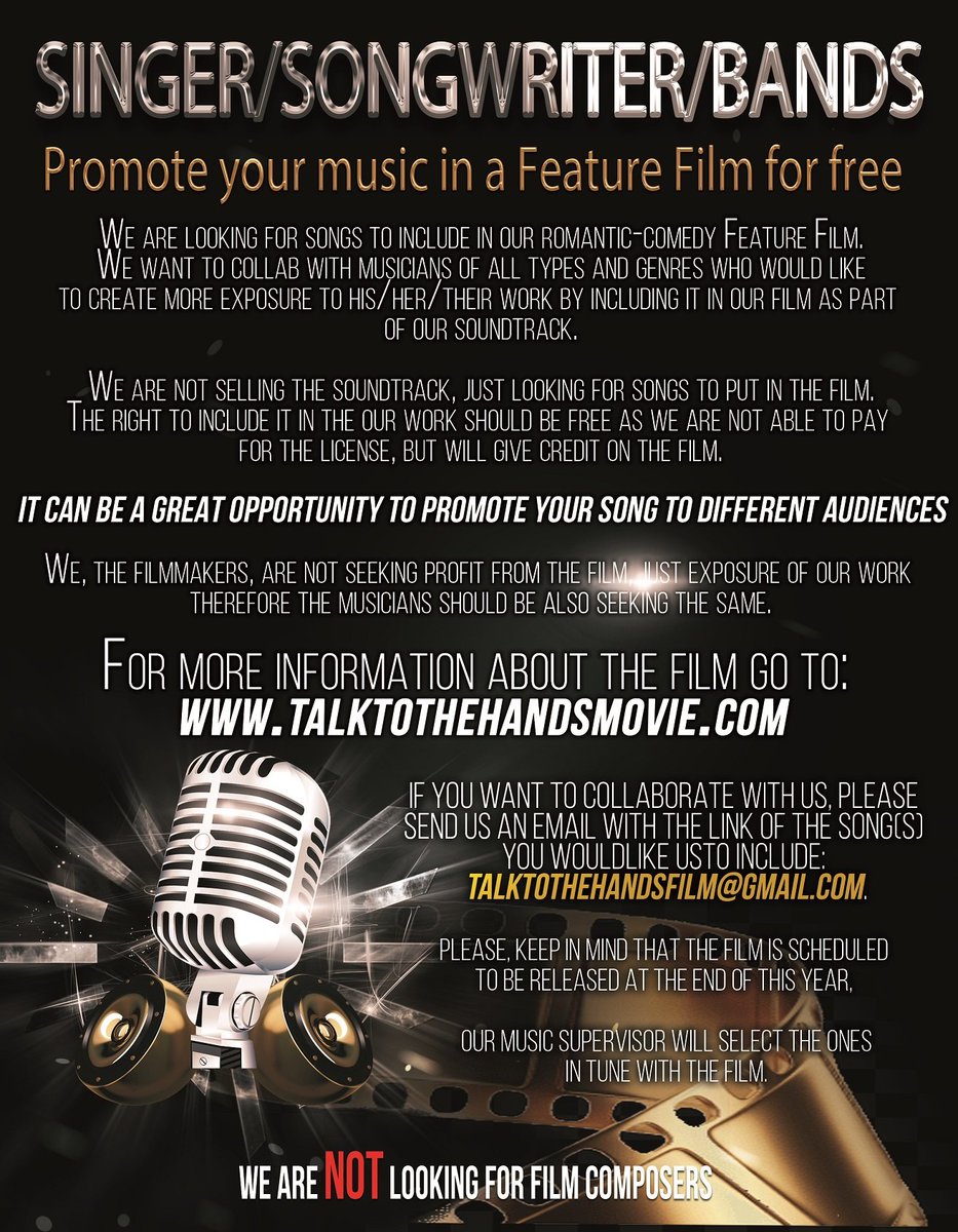 TalkToTheHandsM's tweet photo. We are looking for musicians to join us on this adventure! #song #singer #singersongwriter #musician  #bands #soundtrack #filmmaking #music #rock #soul #dance #techno #disco #LP #EP #single #balads #slow #hiphop #Pop #rb #alternative #indie #samba #latin #comic #swing #salsa https://t.co/xnDtN7p991