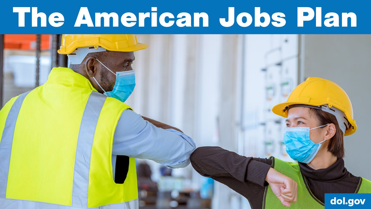 USDOL's tweet photo. The #AmericanJobsPlan aims to invest in America’s workers and deliver the jobs and opportunities they deserve while addressing longstanding and persistent systemic inequities. Learn more: https://t.co/LOuXuZswIR https://t.co/8NM2rlRvAT