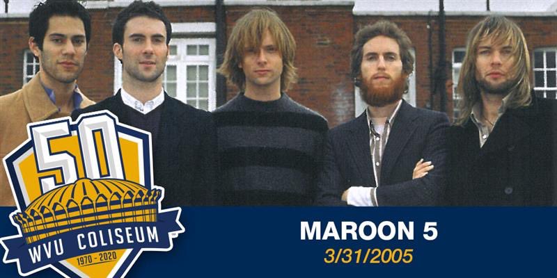 wvuevents's tweet photo. Today in 2005, Maroon 5 and special guest The Donnas performed at the WVU Coliseum. https://t.co/4CcK5NCgJc