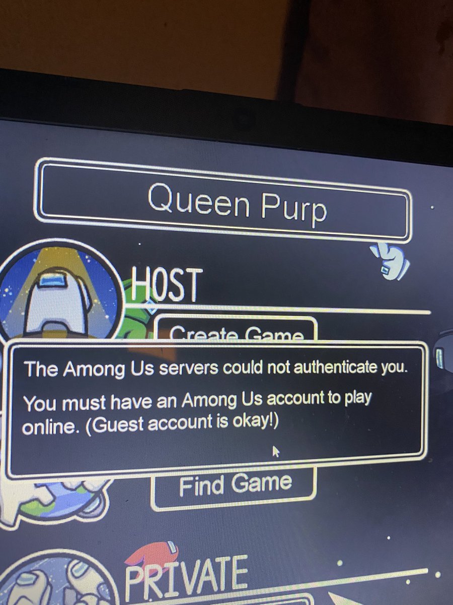 purplequeenM's tweet photo. @AmongUsGame I tried restarting the game and I still getting this https://t.co/CYgRYN57mm