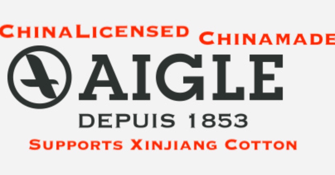 ChinaOwned's tweet photo. AIGLE - a French outdoor clothing brand licensed to LI-NING (SEHK:2331), a #ChinaOwned &amp; #ChinaMade supporter of #XinjiangCotton. https://t.co/ICMLtZ03aE https://t.co/gruHHvuKe6