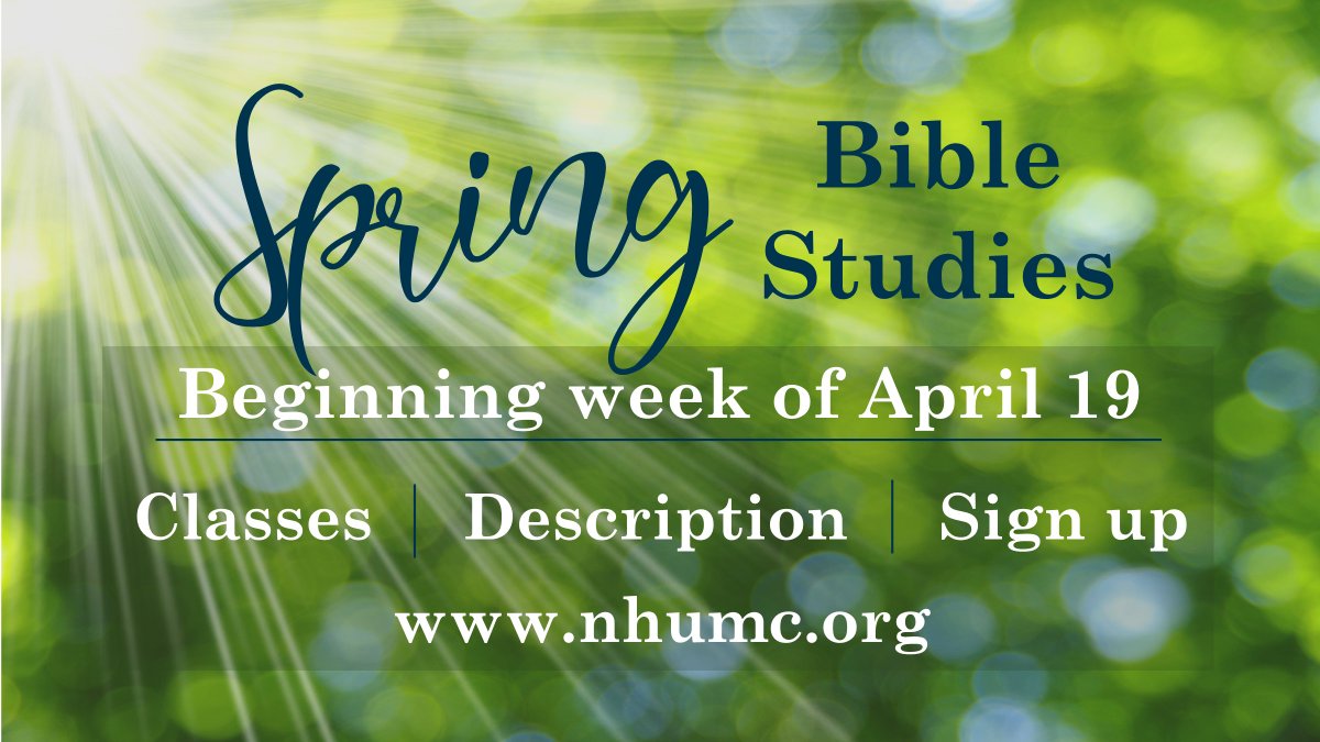 NHUMC1604Campus's tweet photo. NEW Spring Bible Studies - 3 available classes beginning mid-April!  Check out all the details on our website:  https://t.co/FgS1lnZs67
-Boundaries with Kids - Parenting Class
-Health &amp; Wellness Classes
-Max Lucado study - Life Lessons from Ezra &amp; Nehemiah-Lessons in Leadership https://t.co/qyjPPNPWHT