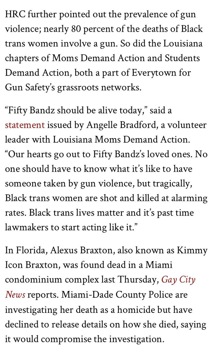 QueenVLion1's tweet photo. EST. 80% OF #BlackTransWomen ππINVOLVES GUNS. #FiftyBandz #AlexusBraxton #MerciMack #AngelHaynes #CourtneyEshayKey #TiyannaAlexander #DominiqueJackson #ChaeMeshiaSimms #BreeBlack #TatianaHall #SayTheirNames π #BlackTransLivesMatter #BlackLivesMatter https://t.co/f7FkuWoclR