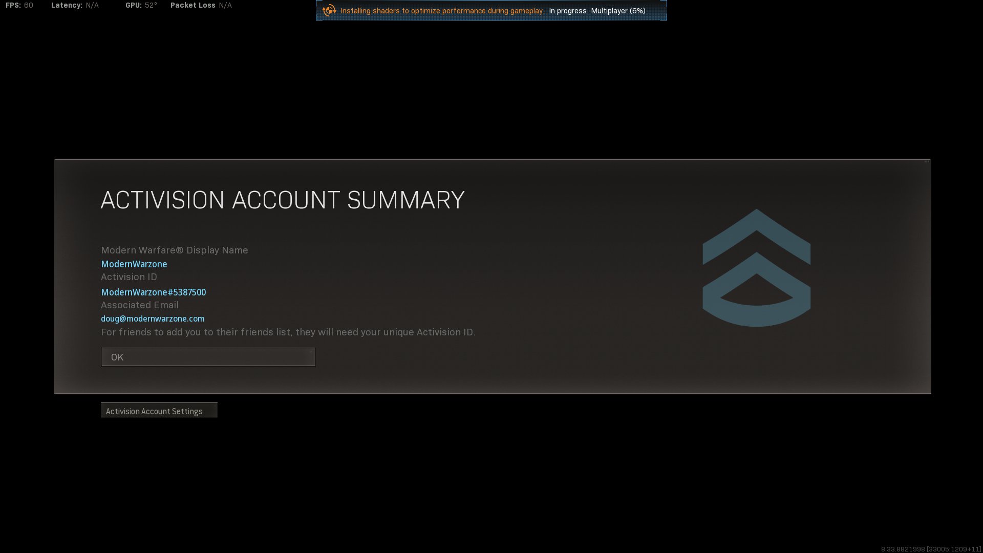 ModernWarzone on X: When first signing in to Warzone after the Season 2  Reloaded update your private information will be shown on screen. Email,  Activision ID and Display name are all shown.