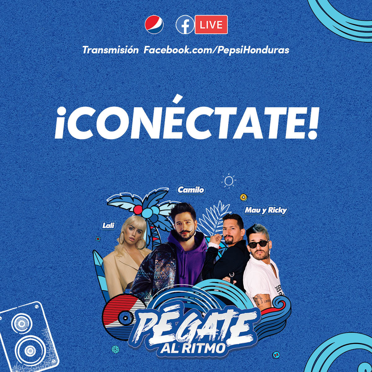 ¡Conéctate a las 8:00 p.m. a la transmisión en vivo de #PégatealRitmo! Estamos contando los minutos...🕗 👉 Facebook.com/PepsiHonduras