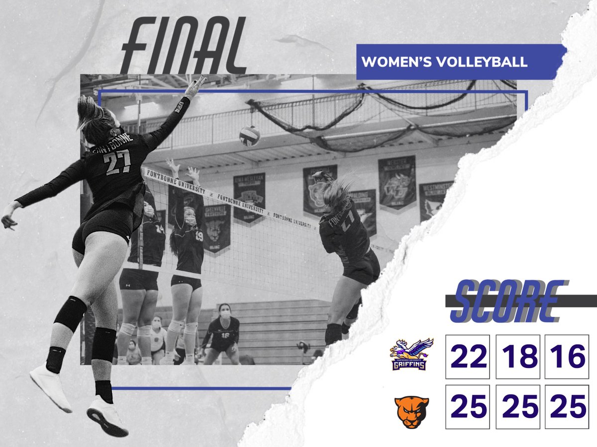 FINAL: <a href="/FontbonneV/">Fontbonne Women’s VBALL</a> suffers a straight set loss against <a href="/GUPanthers/">Greenville University Athletics</a> to conclude its 2021 season in the <a href="/SLIAC/">SLIAC</a> Semifinals. Congrats on a great year! #FBUGriffins #SoarHigher 

🏐Olivia Tallo season-high 11 kills 
🏐Jadyn Fitzgerald 11 kills 
🏐Abby Grumich 29 assists and 16 digs