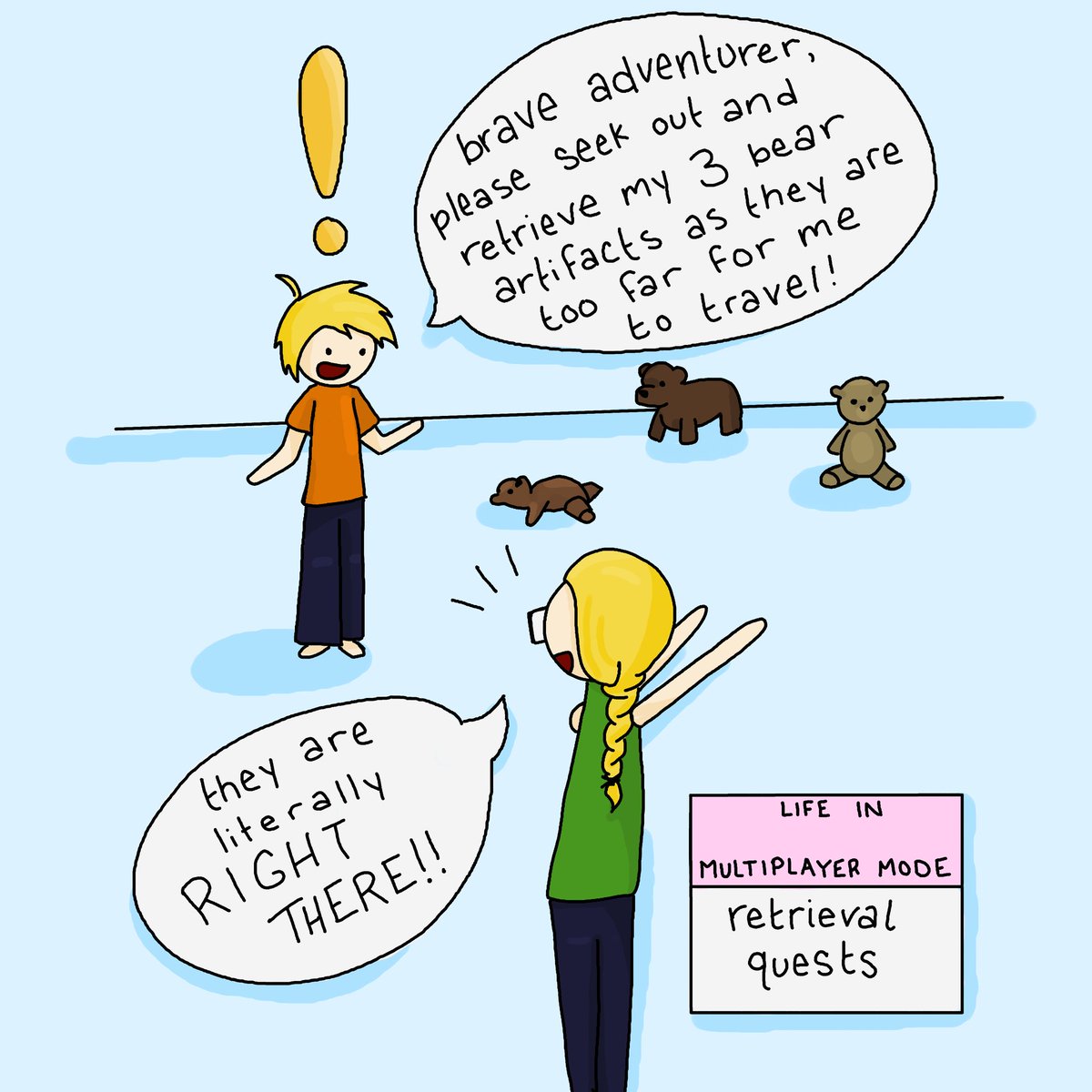 multiplayerlife's tweet photo. Some day my toddlers will outgrow their lazy NPC phase...I hope 😬
#webcomic #webcomicseries #comicstrip #comicartist #mmorpg #questing #npc #rpg https://t.co/nI6zUq6PcE