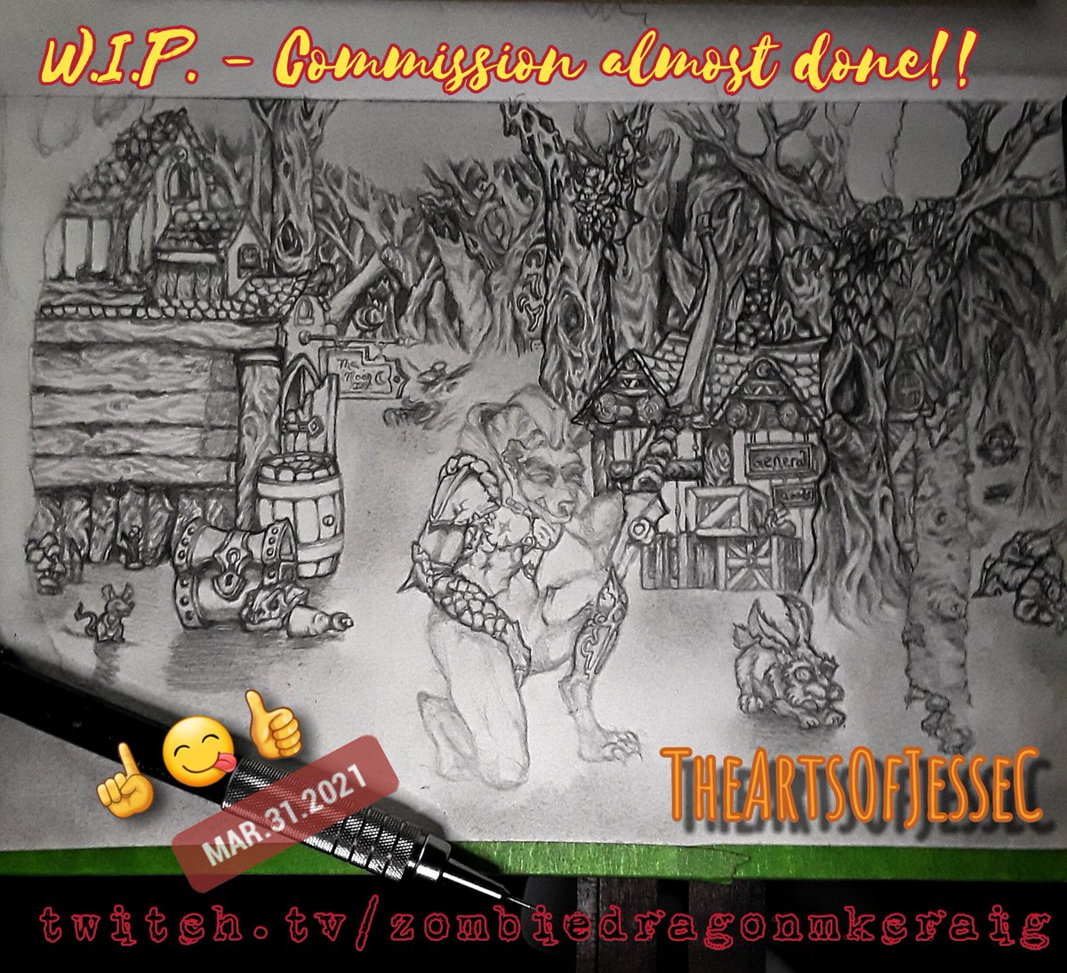 ZombieDragonMkC's tweet photo. Thanx for stoppin by and watchin all who came in! Almost done with this commission. I'll get it done 2morro hopefully on stream. Hope you all like it. #commissionsopen #DnD #drawing #ArtistOnTwitter #twitchstream #TwitchAffliate #wip #art https://t.co/npbV5wtISr