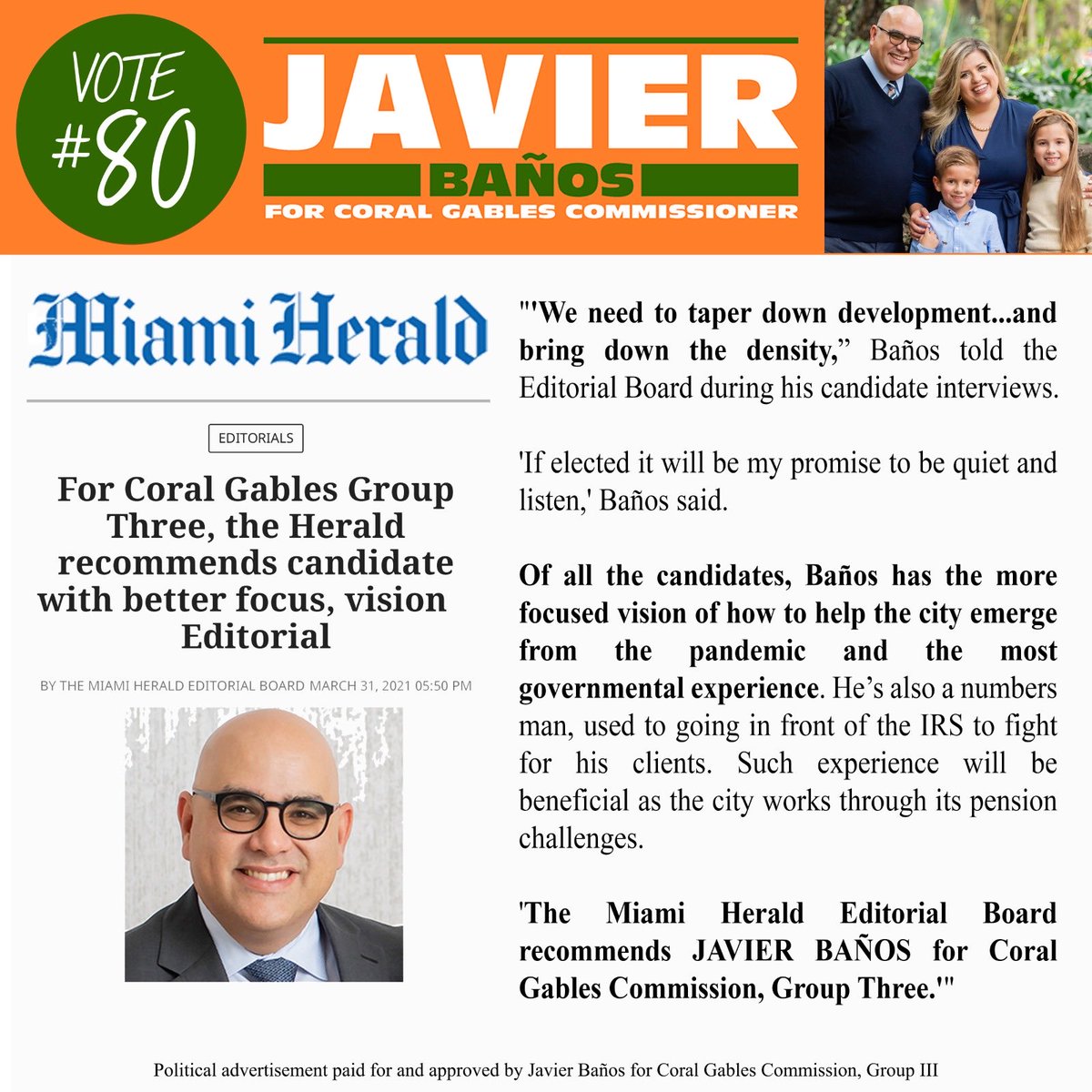 Javier4Gables's tweet photo. #CoralGables #Gables #JavierForCoralGables #ElectionDay https://t.co/xmELMOBJ4i