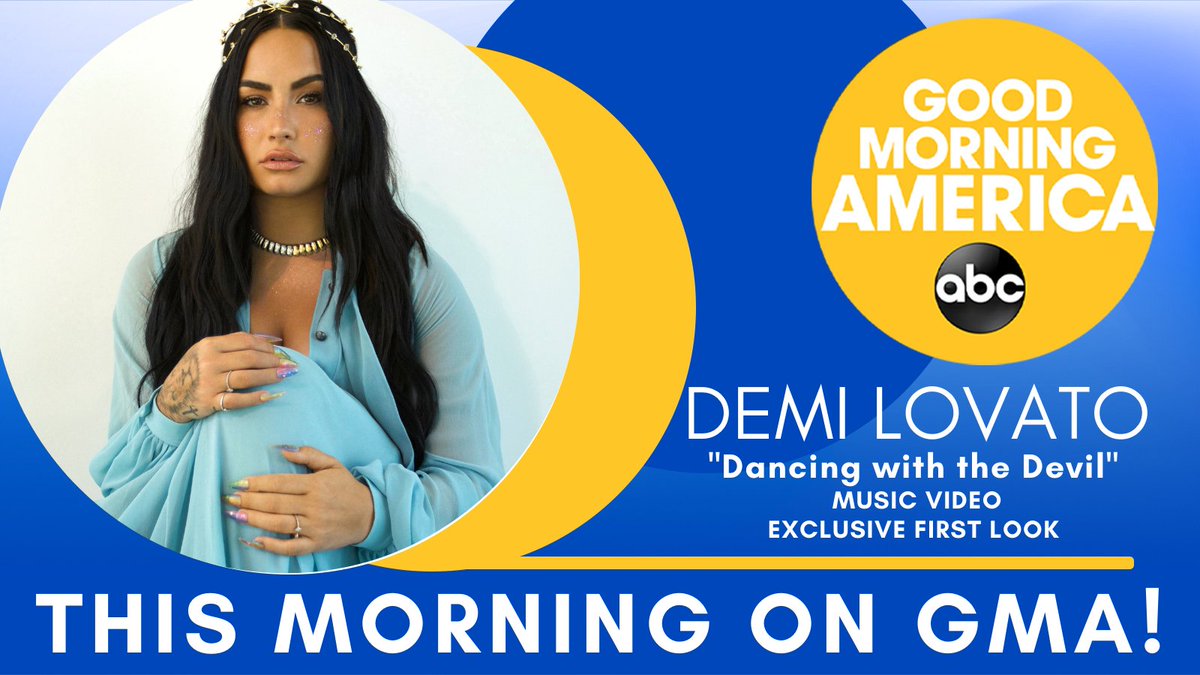 GMA's tweet photo. THIS MORNING: A @GMA exclusive first look at the music video for @ddlovato's "Dancing with the Devil."

Tune in for #DemiOnGMA starting at 7am!

#DemiDWTD https://t.co/6snUl2wwrp