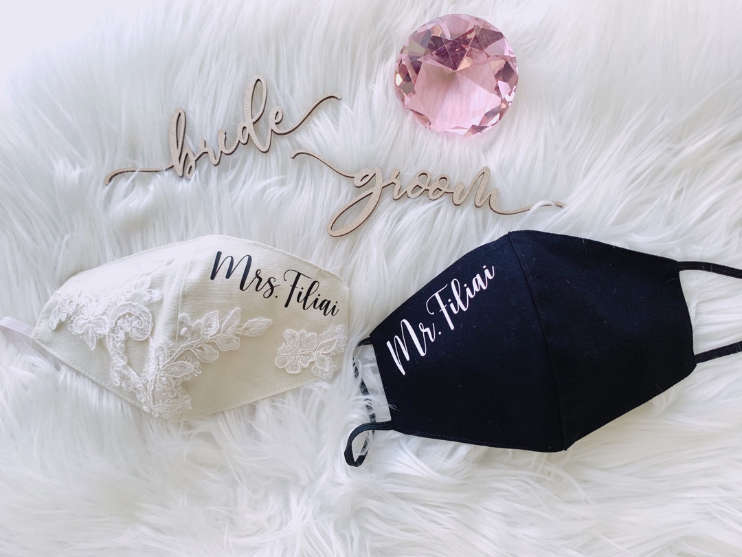 EllysFormalWear's tweet photo. 😷Some wedding vendors &amp; venues may require you to wear a face mask or face covering before &amp; after your vows, but don’t worry we offer affordable customized face masks w/ your wedding date, names, or matching fabric &amp; lace to your wedding dress, just give us a call #mauiwedding https://t.co/dq3jLc1LKA