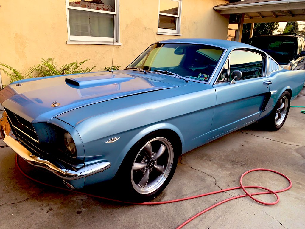 mustangmario's tweet photo. First time it’s gotten a rinse in about 2 years. Got to get it rolling for it’s b-day. #65fastback #GarageQueen https://t.co/tmUkZkA474