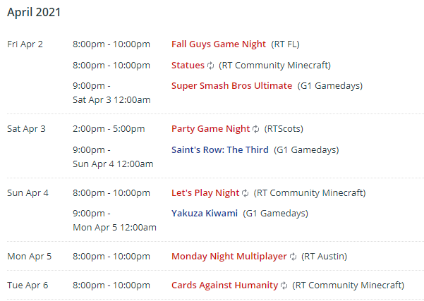 RTW_Community's tweet photo. Check out what events the RT Community has coming up over the next week!
Join @RT_Florida @g1_Gamedays @RTCommServer @RTAustinTX @RTScots and more! #RTWCC 
(times in image in EST, visit https://t.co/KvEKdBKV5J for more details and updates) https://t.co/TNSCBqo3gb
