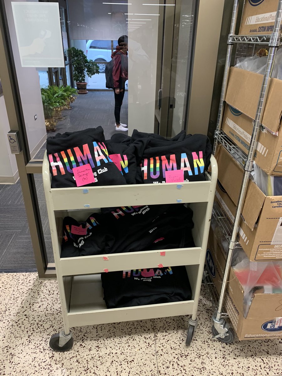 perryfinchSD735's tweet photo. So proud &amp; honored 2 B a part of a school community that supports #equilityforall. The new We Belong Club was representing strong last week. Thnx @Zabeljz &amp; Ms. Spikings 4 getting this club going. The cart in the pic is kids’ orders 4 hoodies &amp; Ts! #inclusionmatters #BMS_IBelong https://t.co/BTpUx7r3tL