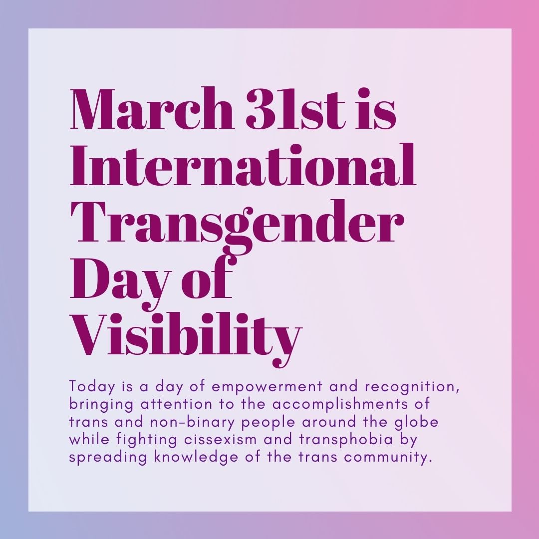 sxu_spectrum's tweet photo. ♥︎ Happy #TransDayofVisibility! ♥︎
Empower and celebrate our trans and non-binary siblings by uplifting their voices; fighting together for a better, more loving world; and exclaiming that trans rights are human rights!
♡ ♥︎ ♡ ♥︎ ♡
#SXUSpectrum #TDOV #TransIsBeautiful https://t.co/DlCwC0tnov