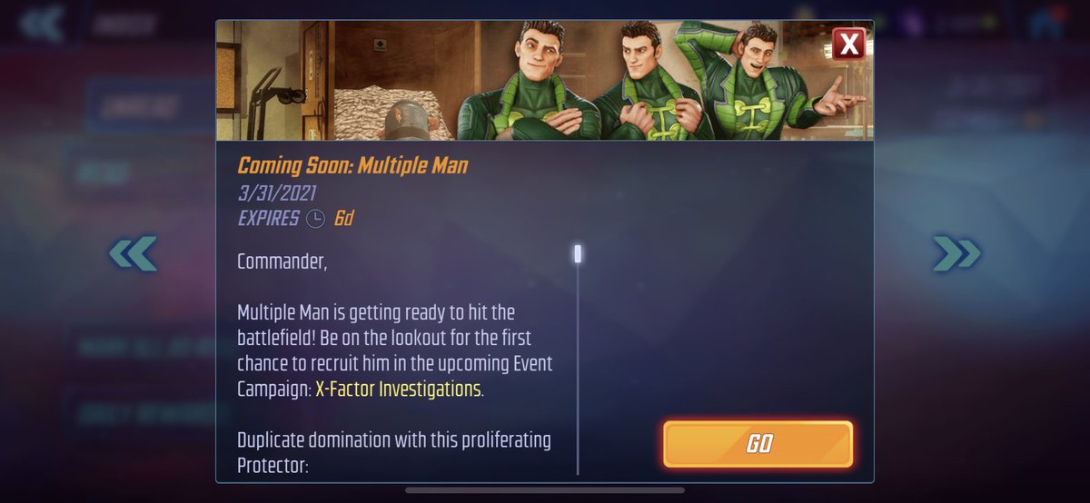 ValleyFlyin's tweet image. Well you can buy his event orbs right now but, because of this in-game mail today, I am guessing his character orbs and offer will be tomorrow. 
Please no bugs @MarvelStrikeF 
🙏
#multipleman #MarvelStrikeForce