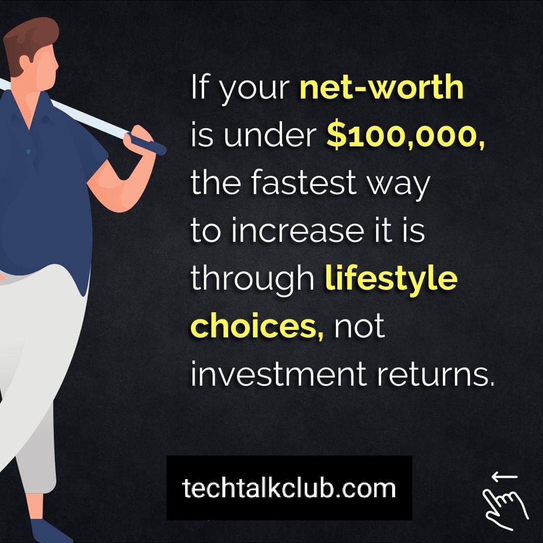 TechTalkClub21's tweet image. If your net worth is below $100K, your focus should be on saving money and living below your means.⁠
⁠
⁠
#finance #savemoney #financialeducation #savingmoney #entrepreneurofinstagram #moneysavingtips #sidehustle #extraincome #workfromanywhere