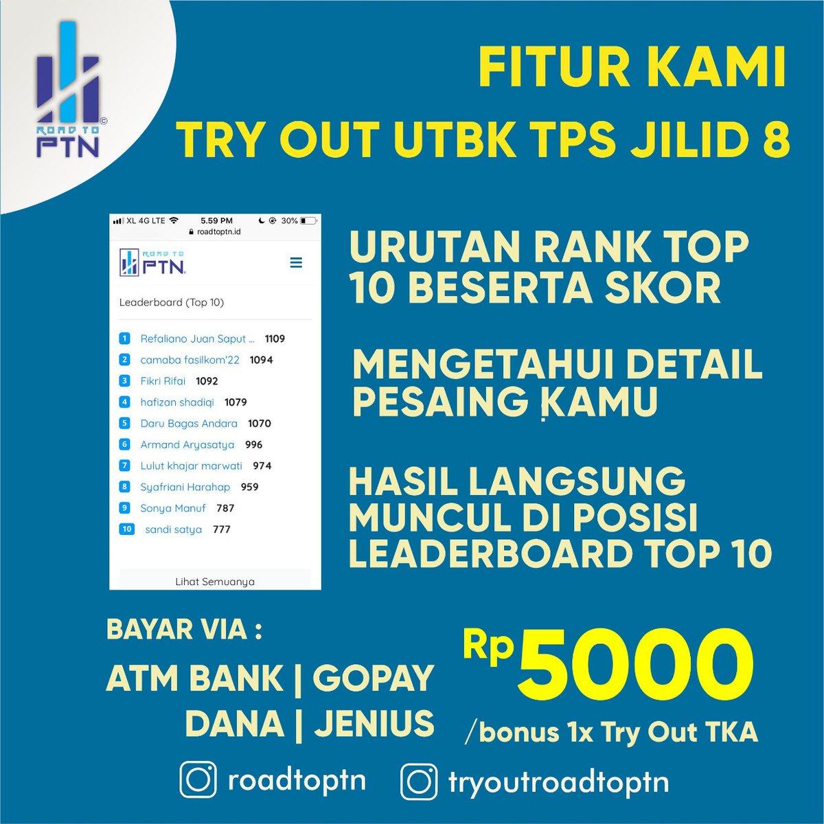 tryoutroadtoptn's tweet photo. [PRESALE TRYOUT UTBK TPS PREMIUM JILID 8 ROADTOPTN]

Halo guys! Tryout UTBK TPS 2021 Premium Jilid 8 dibuka nih, sesuai permintaan temen-temen untuk diadakan kembali Tryout Ke-8 oleh Road To PTN. Kesempatan emas ini hanya berlaku untuk 500 orang tercepat ✨ https://t.co/9RcIndxEf2