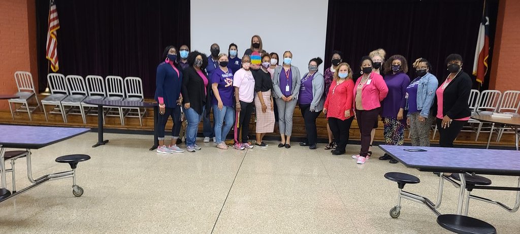 KDussette's tweet photo. Today we celebrated the last day of Women's History Month with appreciation for our Lady Trojan Staff! 
Purple, Pink, and 📿 Pearls
#MakingOurMark https://t.co/glWrcofv80