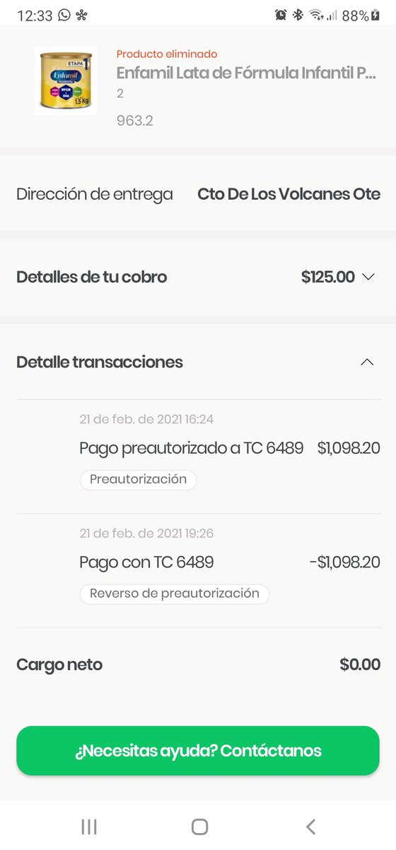 nine9spa's tweet photo. @RappiMexico tengo un problema con un cobro que no se me ha devuelto por $1098.20 de una lata de leche para bebe que no pudieron encontrar en walmart, el pago lo hice el 21 de febrero, hace más de 1 mes y ya no me contestan los correos o mjs. https://t.co/SVUXaPecIT