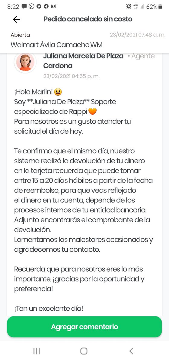 nine9spa's tweet photo. @RappiMexico tengo un problema con un cobro que no se me ha devuelto por $1098.20 de una lata de leche para bebe que no pudieron encontrar en walmart, el pago lo hice el 21 de febrero, hace más de 1 mes y ya no me contestan los correos o mjs. https://t.co/SVUXaPecIT