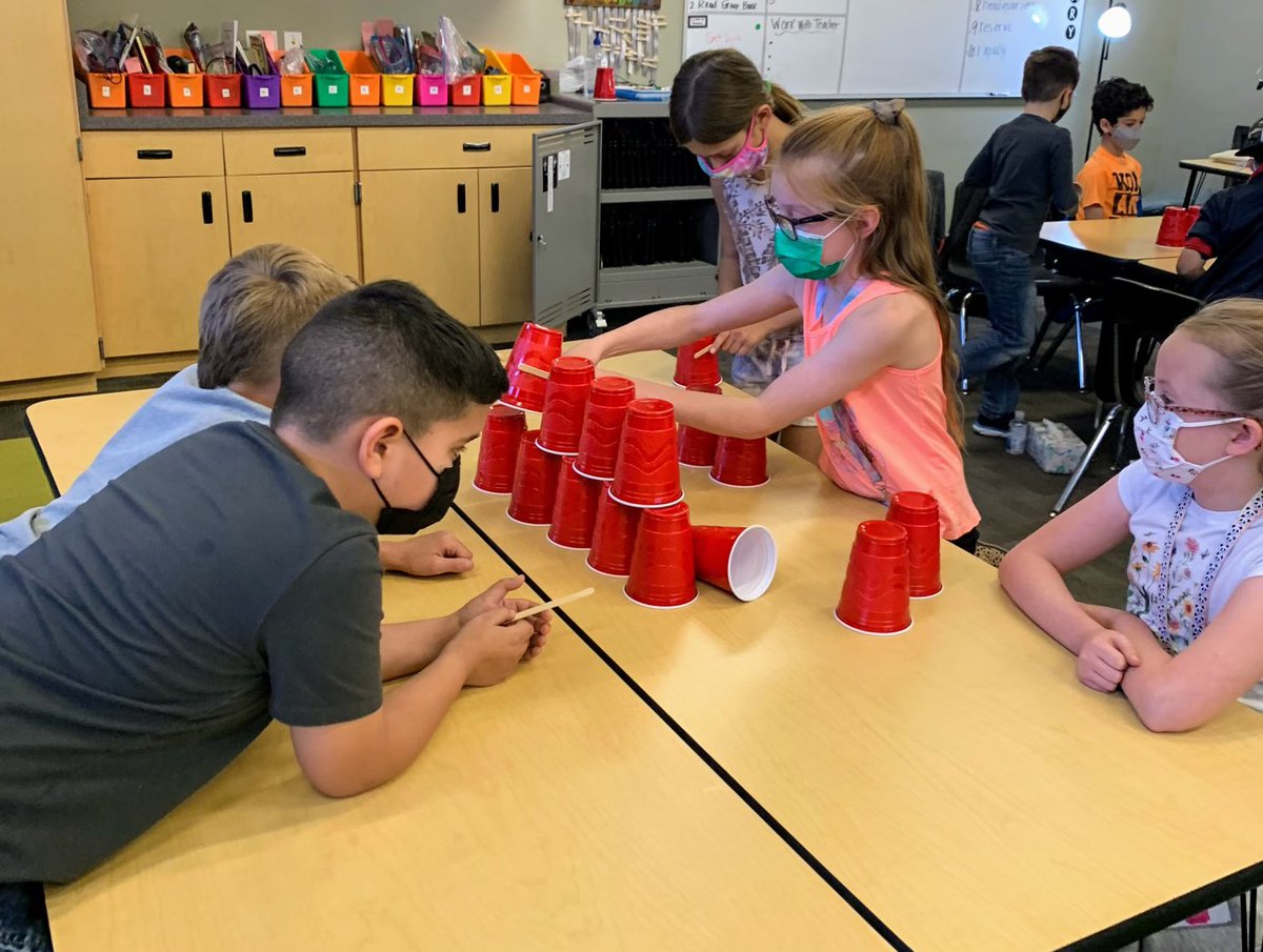 damiani_ms's tweet photo. Mrs. Panagakis’s 3rd graders were able to demonstrate how to Synergize! “Together is Better” with our team building stacking cup activity. Students needed to build a tower without touching the cups with their hands, and only use popsicle sticks to pick up the cups. #STEAM https://t.co/zRS2FWzLwM