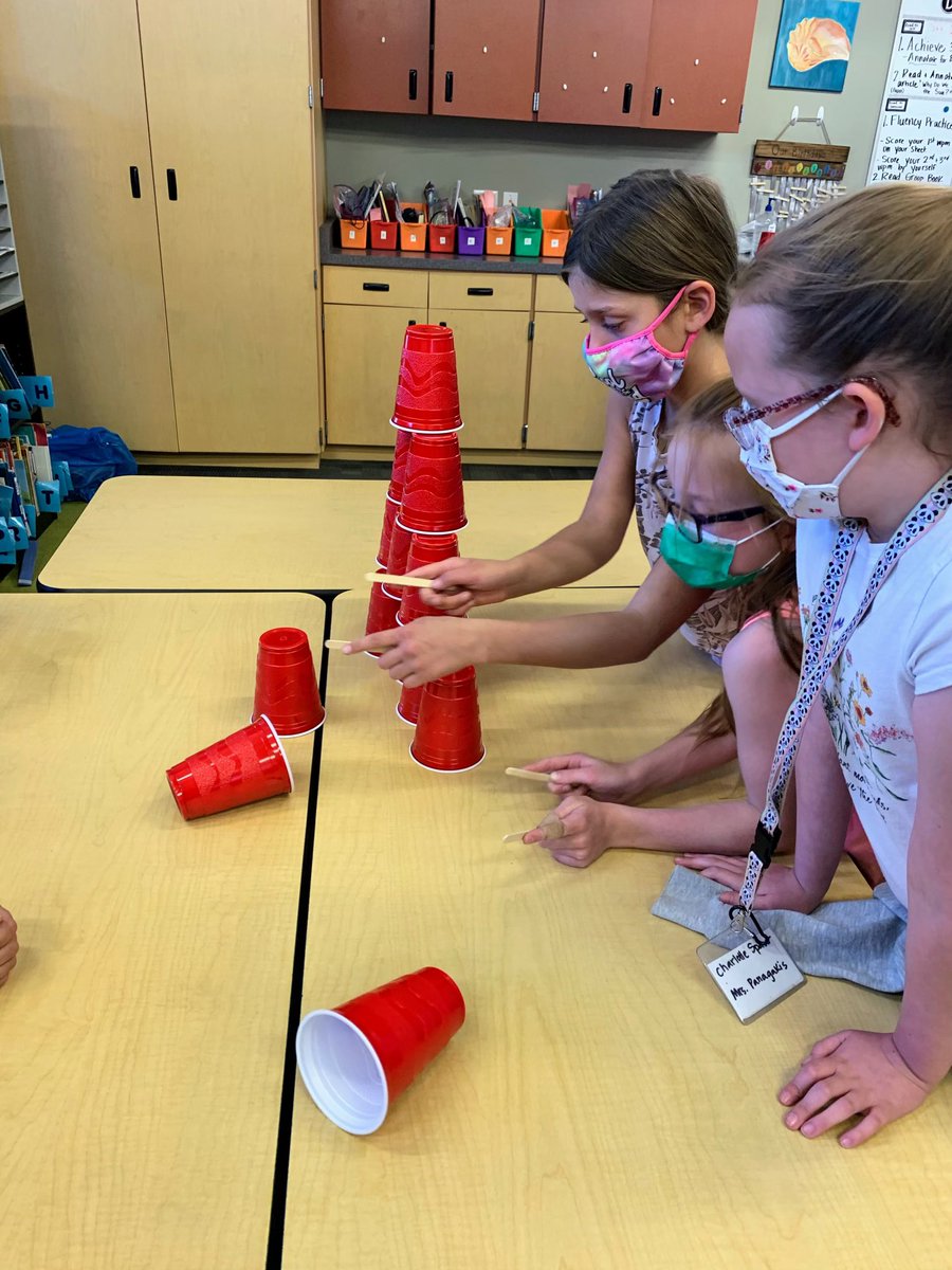 damiani_ms's tweet photo. Mrs. Panagakis’s 3rd graders were able to demonstrate how to Synergize! “Together is Better” with our team building stacking cup activity. Students needed to build a tower without touching the cups with their hands, and only use popsicle sticks to pick up the cups. #STEAM https://t.co/zRS2FWzLwM