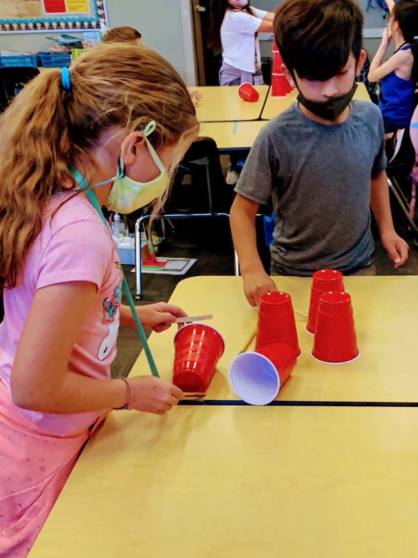 damiani_ms's tweet photo. Mrs. Panagakis’s 3rd graders were able to demonstrate how to Synergize! “Together is Better” with our team building stacking cup activity. Students needed to build a tower without touching the cups with their hands, and only use popsicle sticks to pick up the cups. #STEAM https://t.co/zRS2FWzLwM